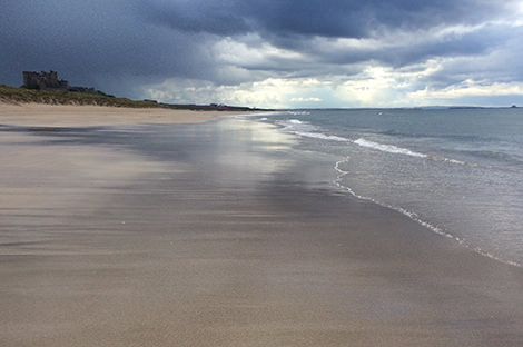 Looking towards Bamburgh Castle on a stormy day