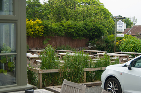 The pleasant beer garden at the front of the pub
